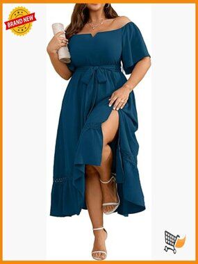 Plus Size Off Shoulder Maxi Dress with Belt Formal Wedding Guest